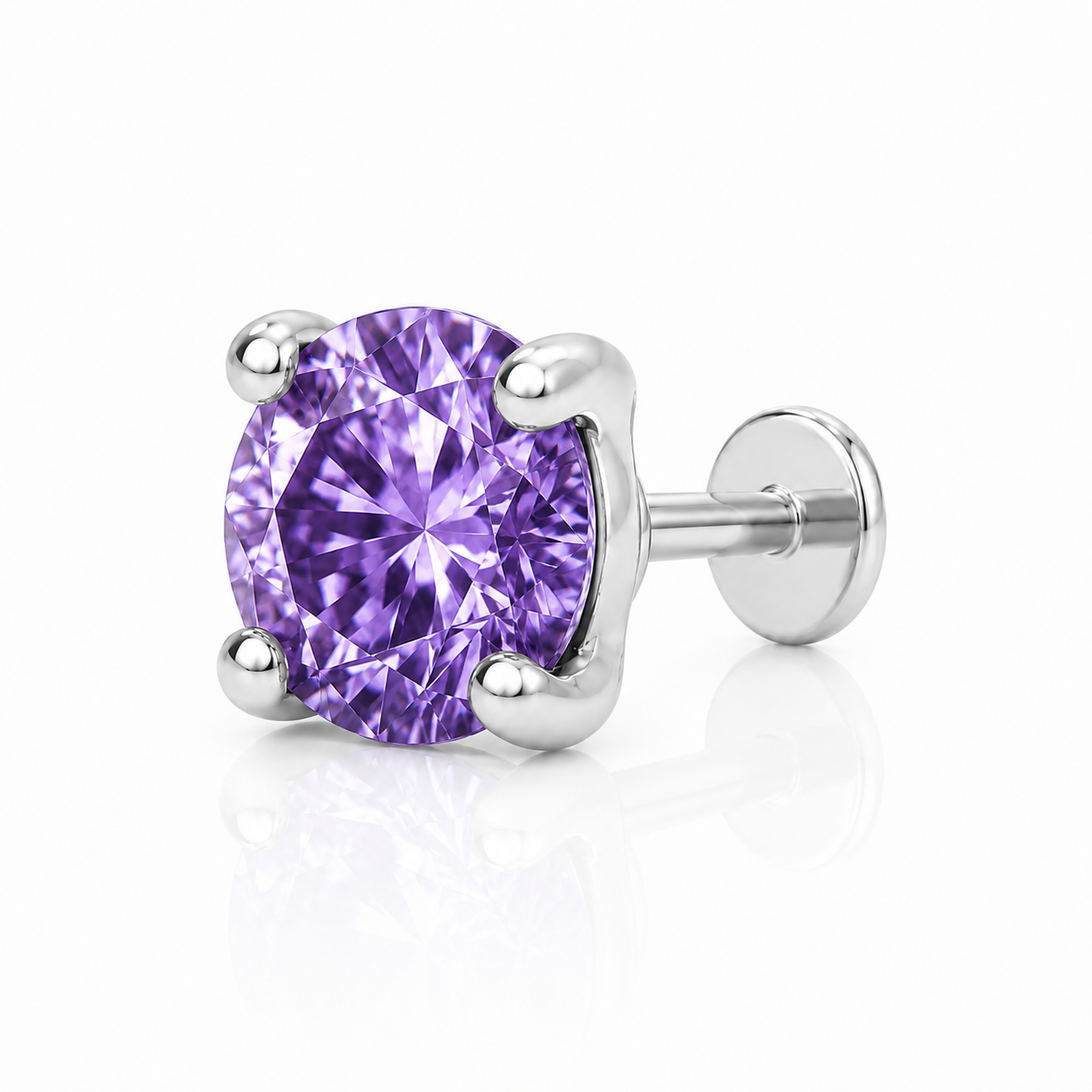 Cosima - Labret Filetage Interne - Finition Argent - M0.9(16G)-2mm - Zircon Violet