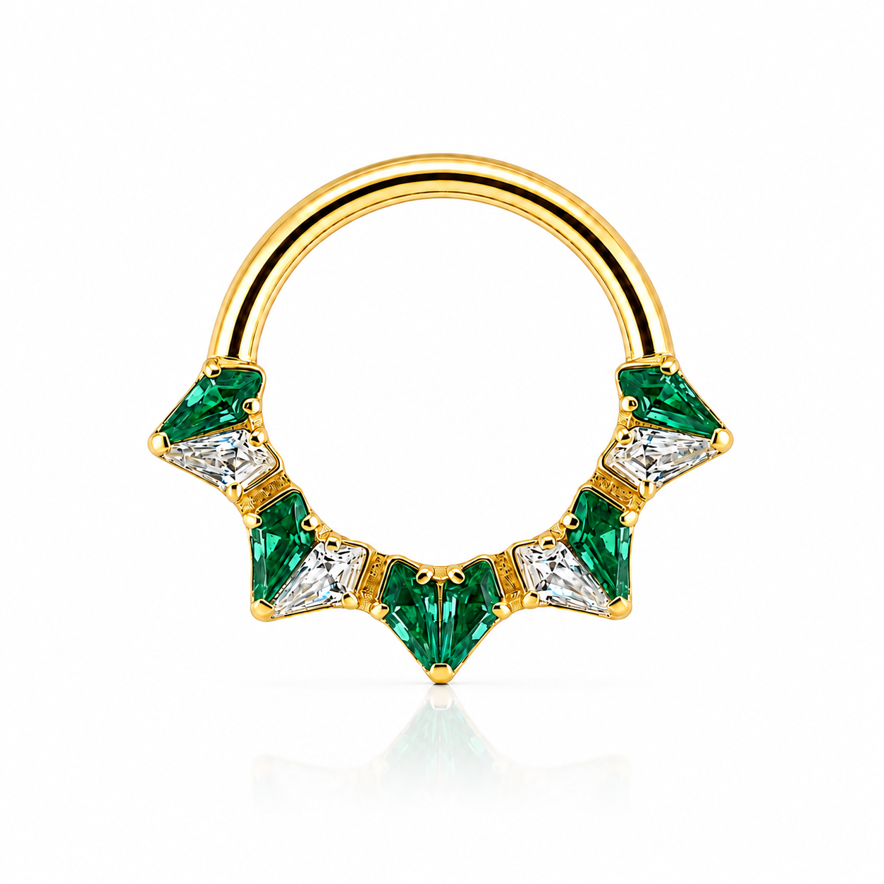Diane - Titanium Clicker Ring F136 - Gold Finish - 1.2*10mm - White Zircon - Green Zircon