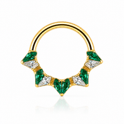 Diane - Titanium Clicker Ring F136 - Gold Finish - 1.2*10mm - White Zircon - Green Zircon