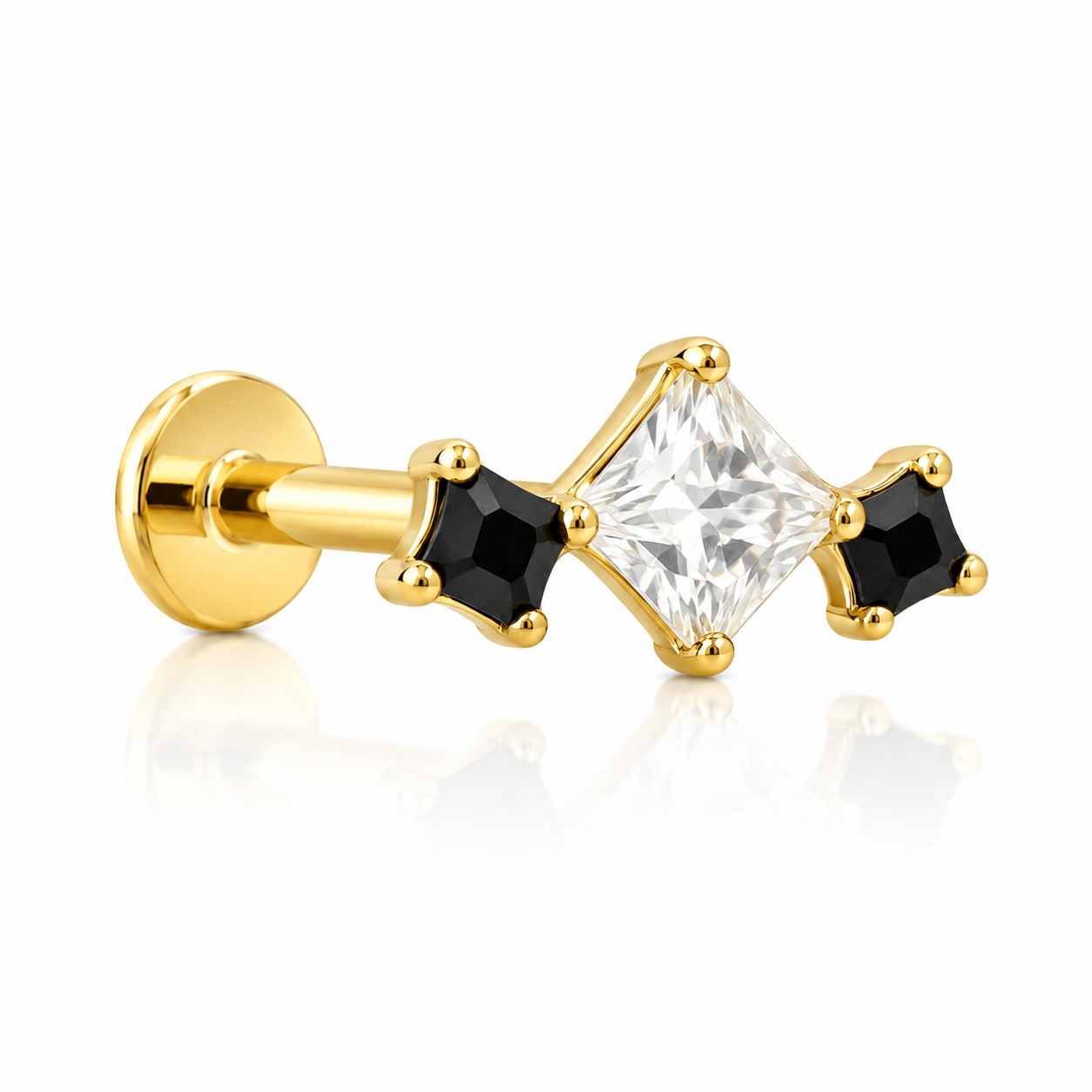 Océane - Titanium Labret F136 - Gold Finish - White Zircon - Black Zircon