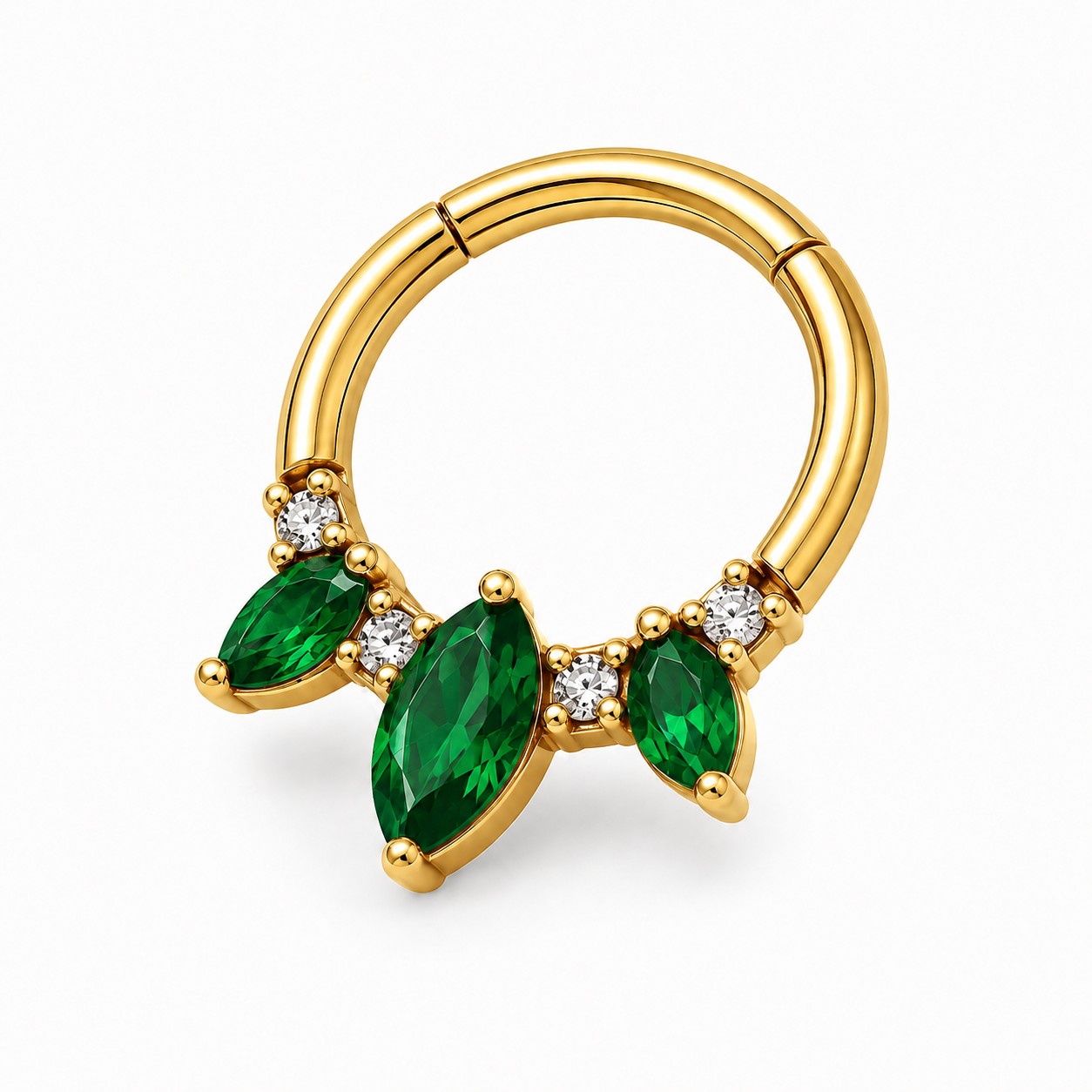 Cassia - Anneau Clicker - Finition Or - 1.2*8 - Zircon Vert