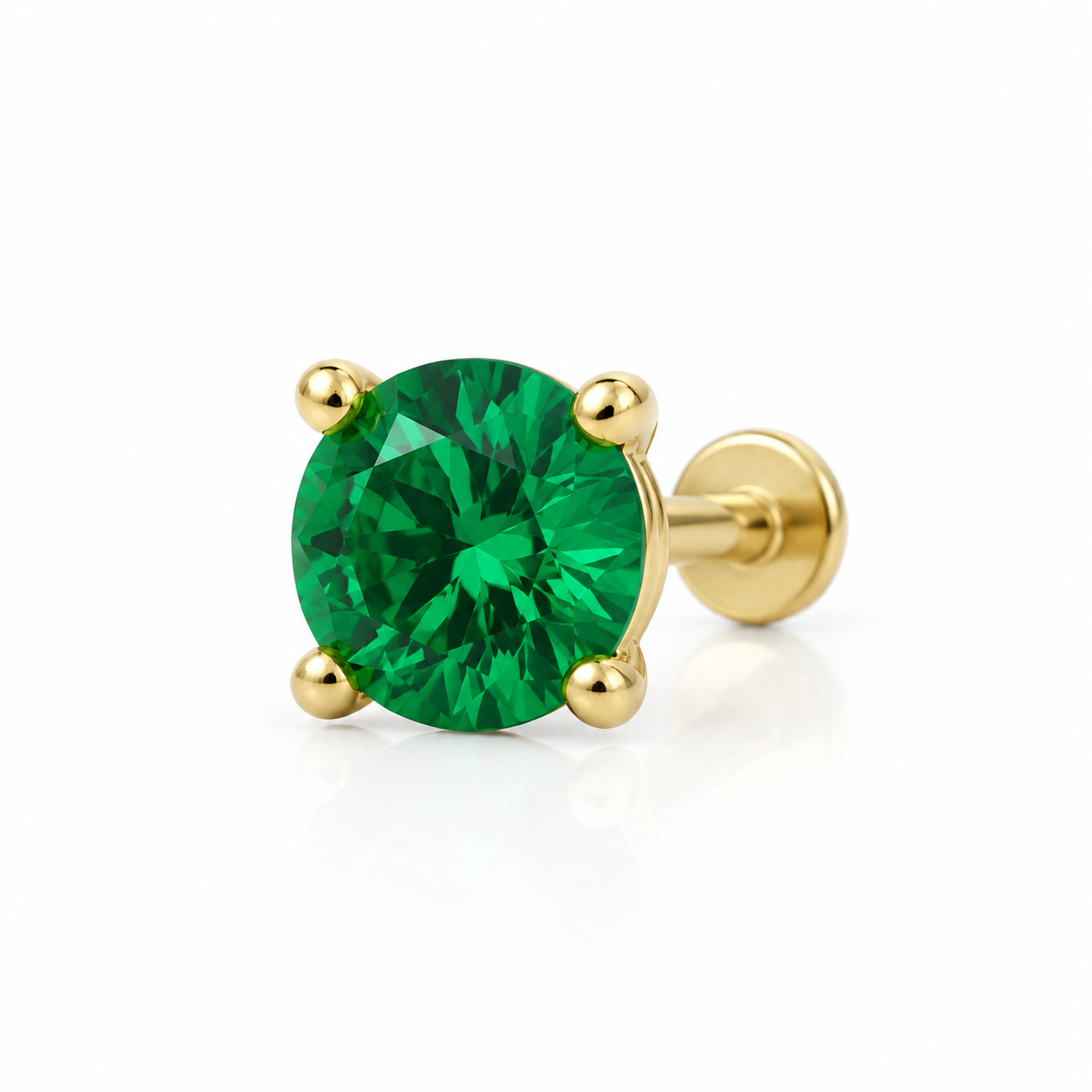 Liora - Labret Filetage Interne - Finition Or - 1.2*8*2.5mm - Zircon vert