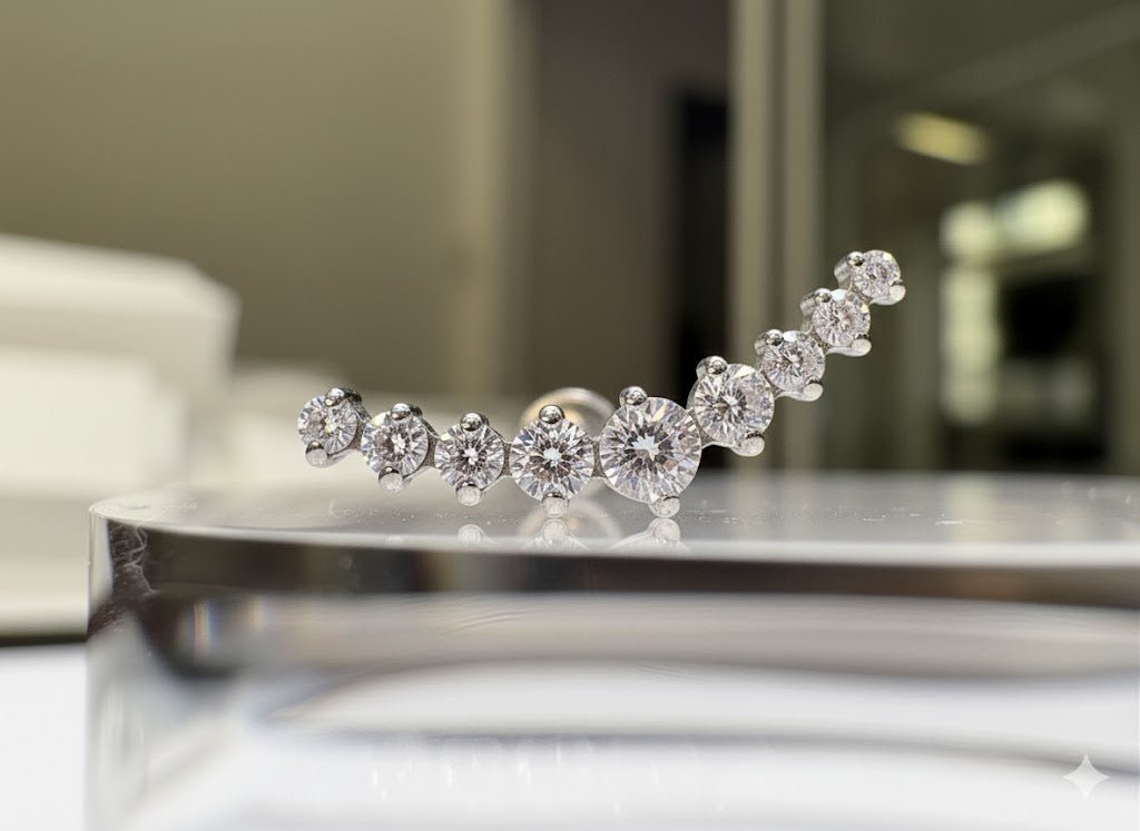 Elodie - Labret Filetage Interne - Finition Argent- 1.2*8 - Zircon Blanc