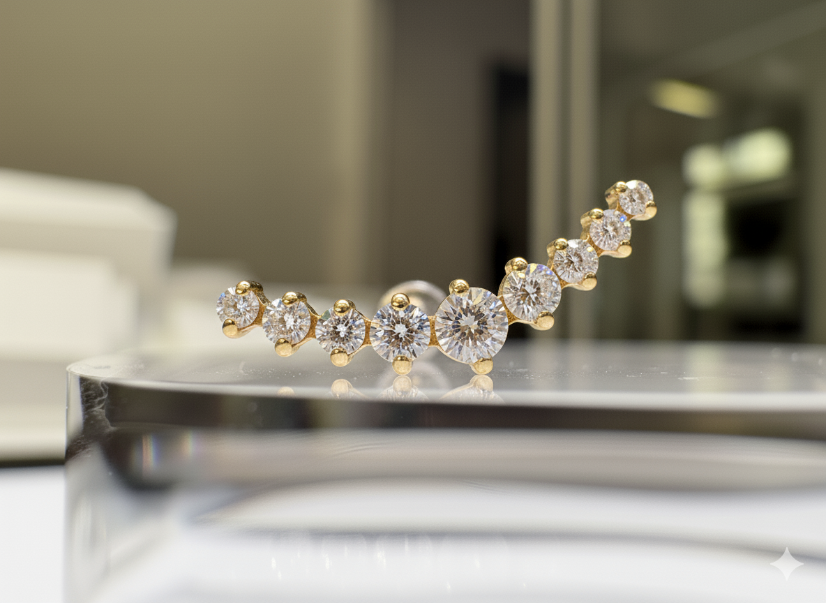 Elodie - Labret Filetage Interne - Finition Or - 1.2*8 - Zircon Blanc