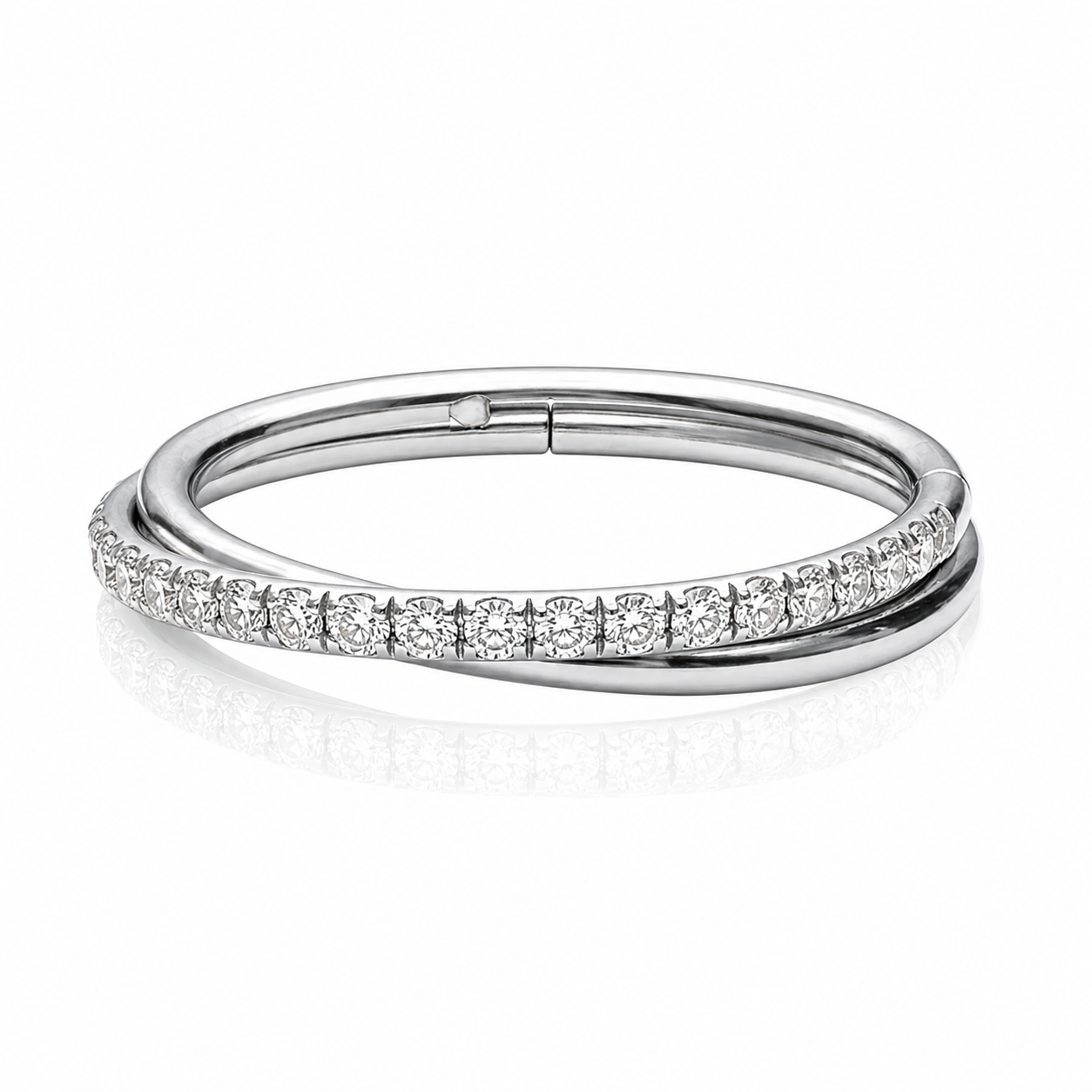 Trinity - Anneau Clicker Titane F136 - Finition Argent - 1.2*12 mm - Zircon Blanc