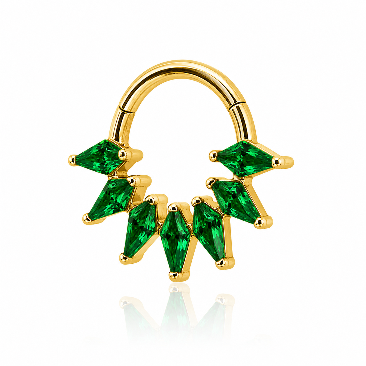 Elara - Titanium Clicker Ring F136 - Gold Finish - 1.2*8mm - Green Zircon