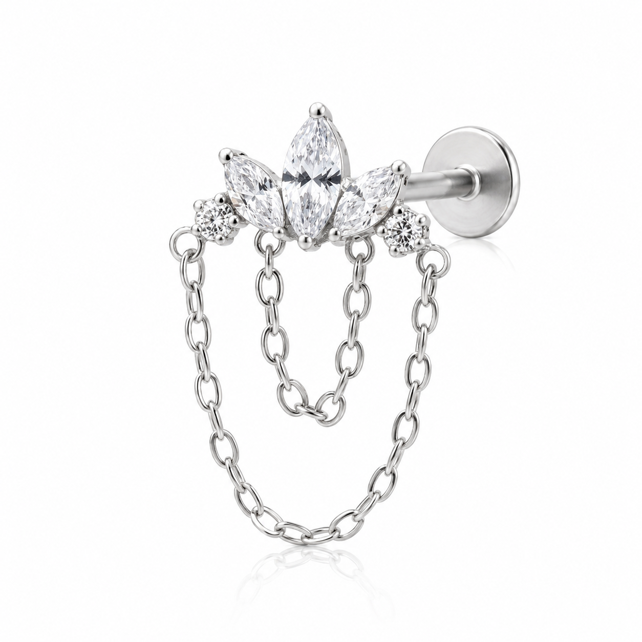 Lucie - Labret Filetage Interne - Finition Argent - Zircon Blanc M0.9(16G)