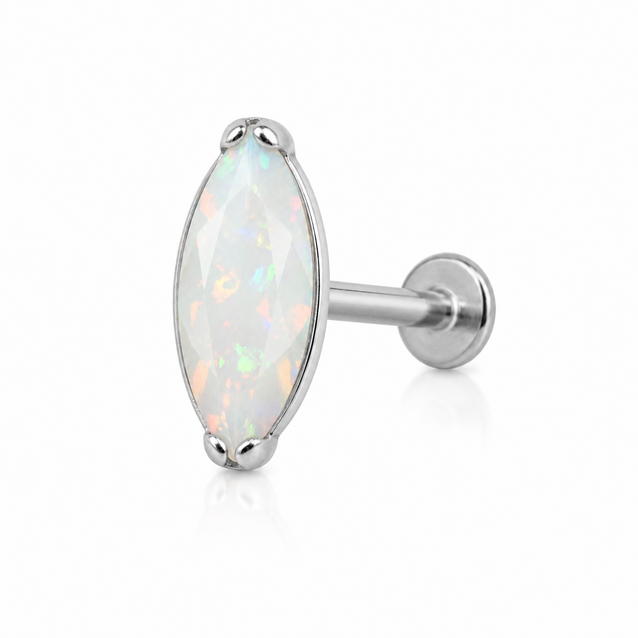 Maren - Labret Filetage Interne - Finition Argent - 1.2*8mm - Zircon Aurore Borealis