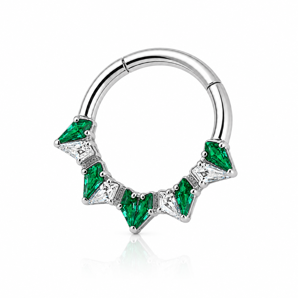 Diane - Titanium Clicker Ring F136 - Gold Finish - 1.2*10mm - White Zircon - Green Zircon
