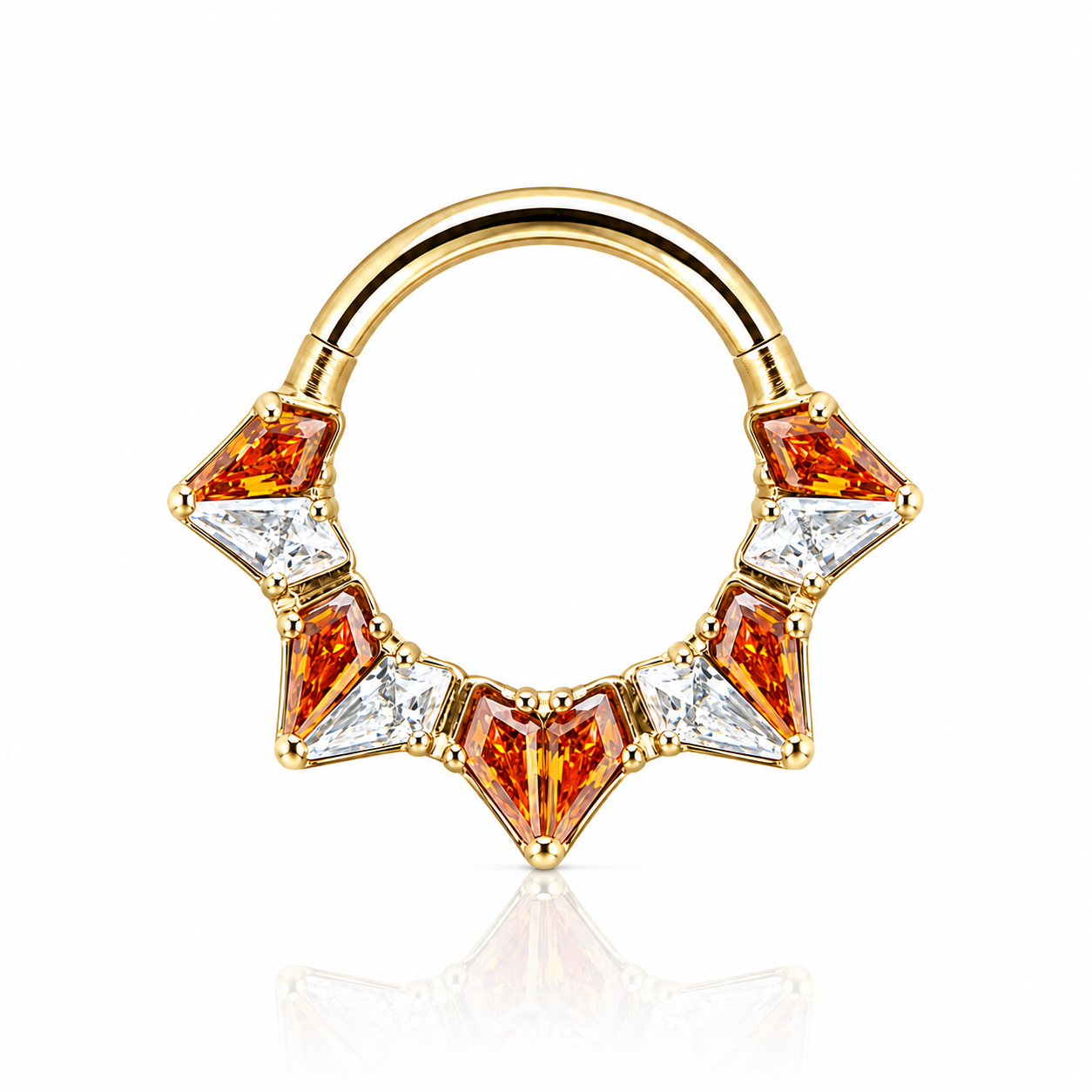 Diane - Titanium Clicker Ring F136 - Gold Finish - 1.2*8mm - White Zircon - Red Zircon