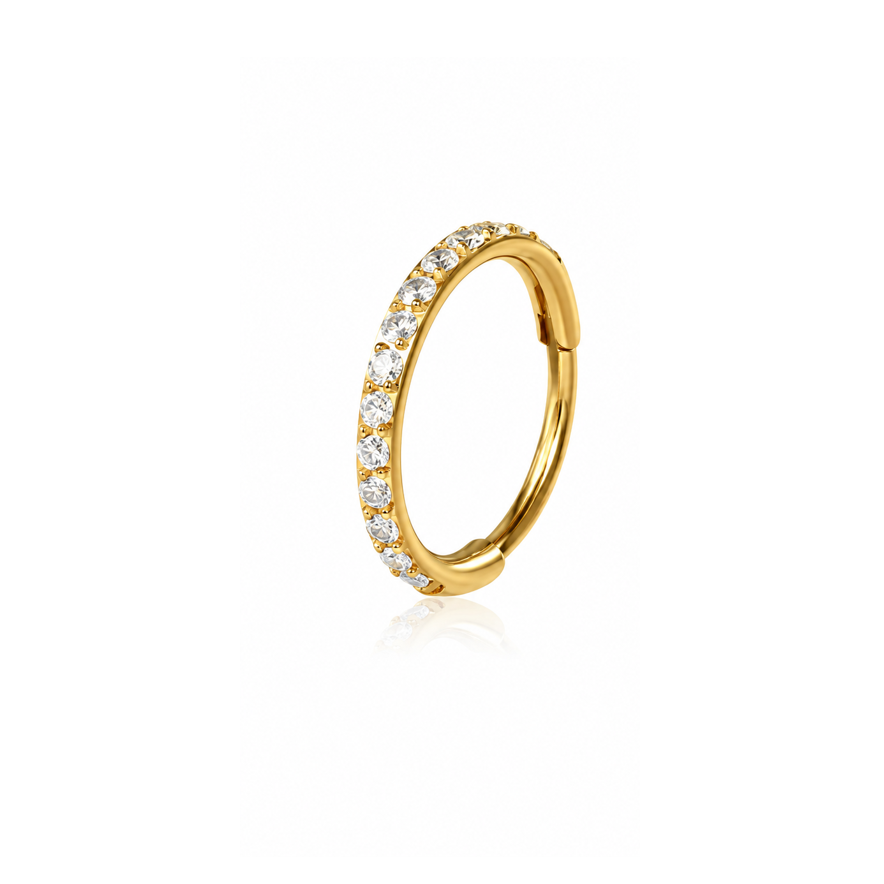 Sylvia - Anneau Nez Clicker Titane F136 - Finition Or- Zircon blanc  0.8*6 mm