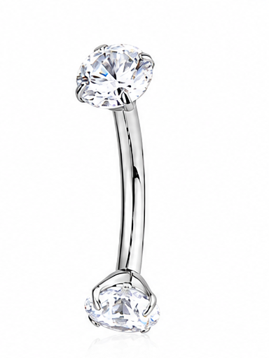 Mélanie - Nombril Titane F139 - Finition Argent - 1.6*10*5+5 mm - Zircon blanc