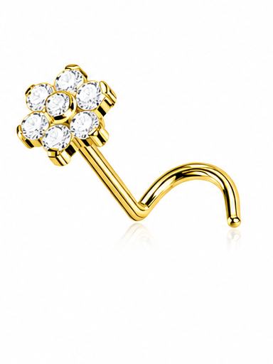 Marguerite - Nez Stud - Finition Or - 0.8*6*5 mm - Zircon Blanc