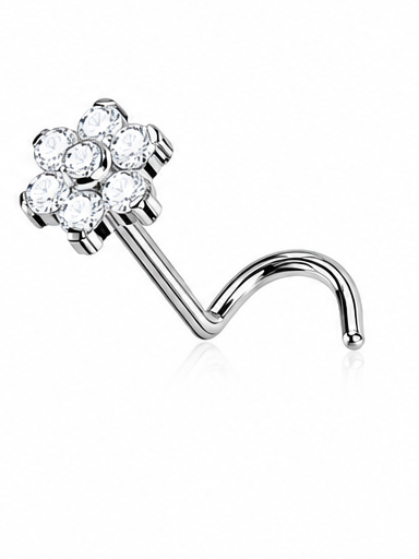 Marguerite - Nez Stud - Finition Argent - 0.8*6*5 mm - Zircon Blanc